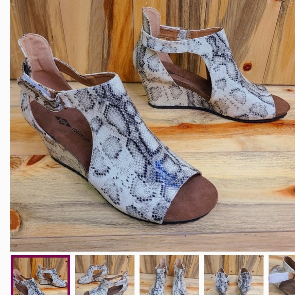 Jolimall Wedge Sandals Snake Print Black